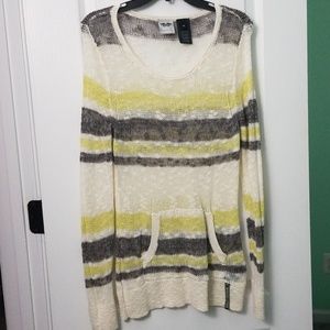 H-D Sweater semi-sheer XL cream/gray/lime-yellow
